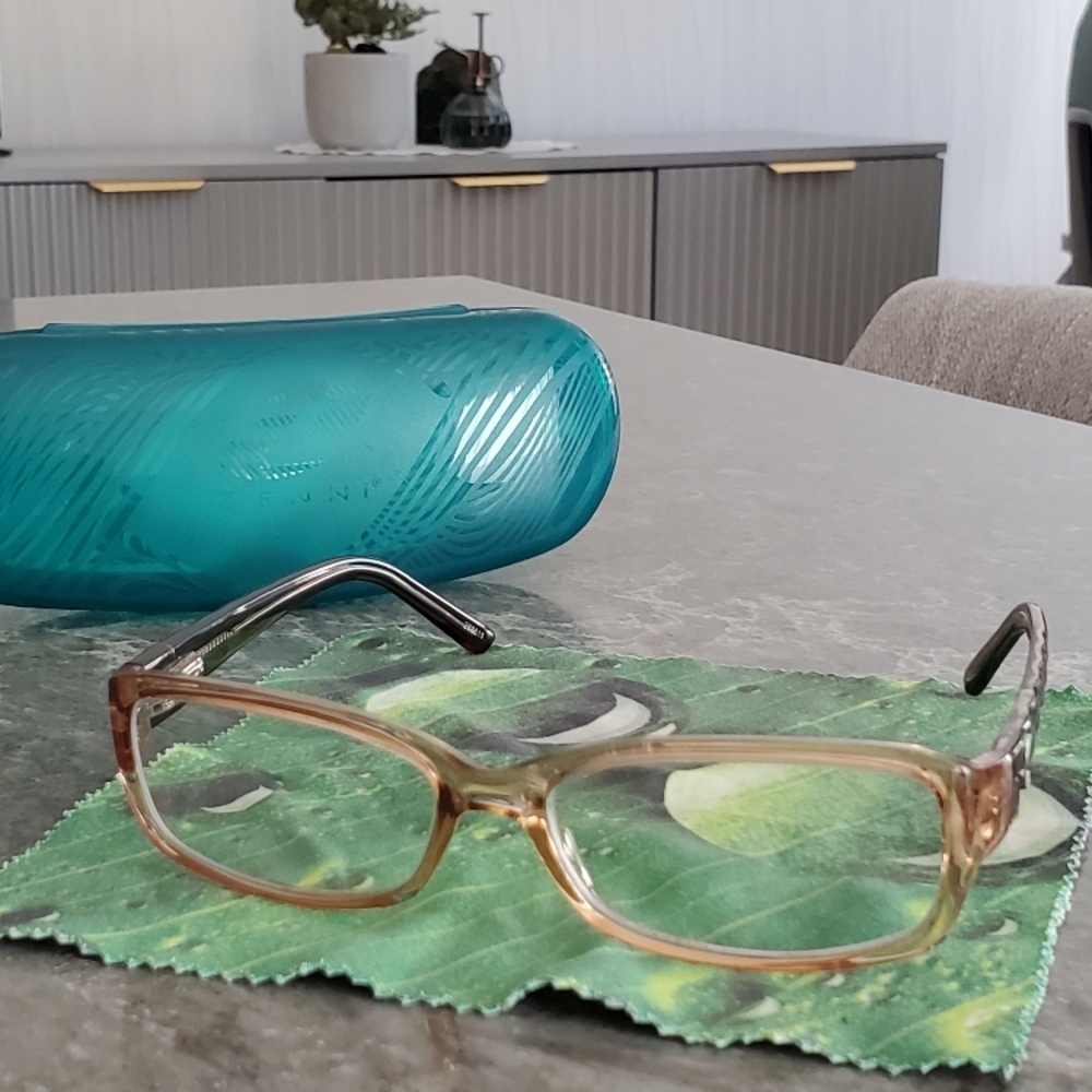 Stylish Tan Glasses with Blue Case